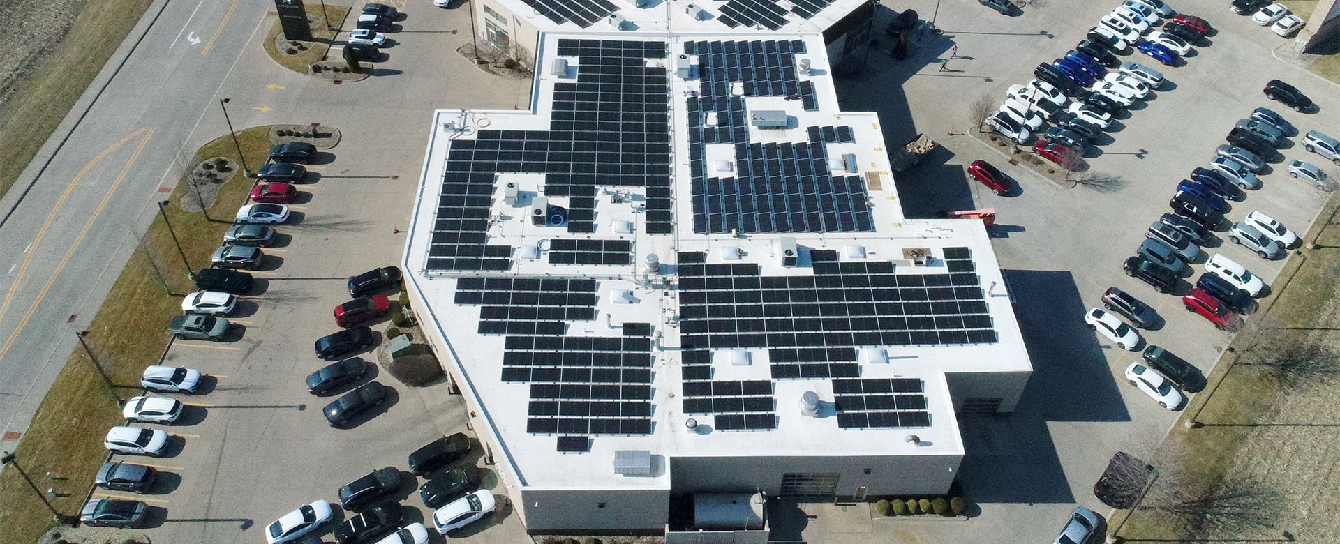 solar panels on the roof of Green Family Hyundai